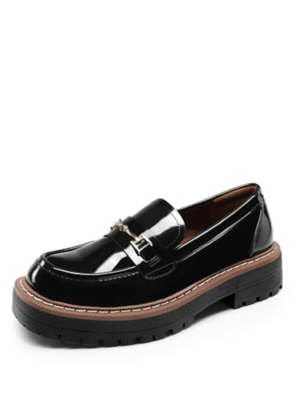 Womens Platform Chunky Heel Square Toe Slip On Loafers Faux Leather Office